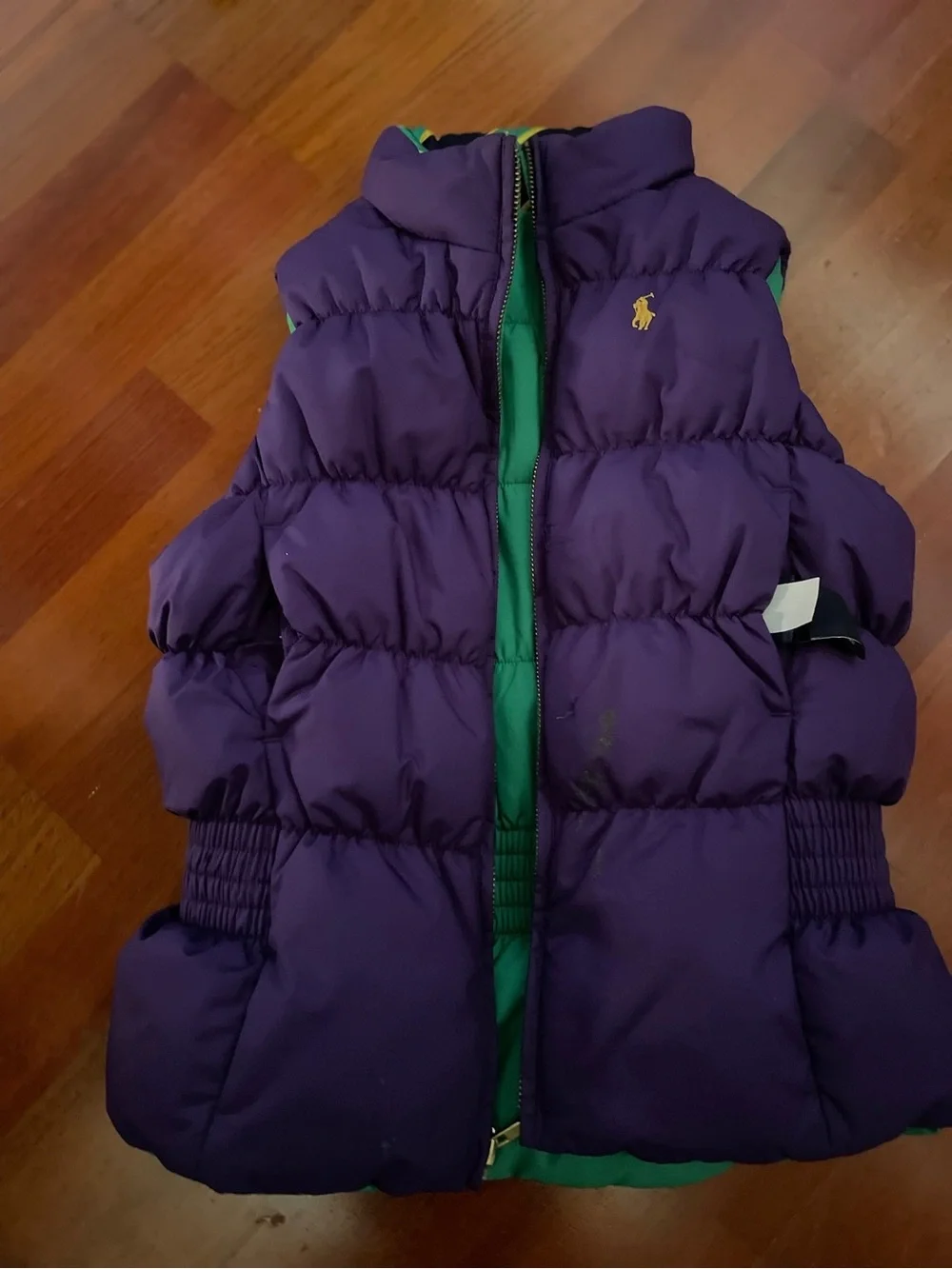 Reversible Ralph Lauren Green Quilted Vest with Yellow Pony & Navy Accents